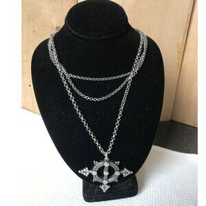 Lucky Brand Circle Pendant in Silver Tone, 3 strands, Longest chain about 30"